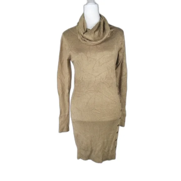 Forever 21 | Dresses | Forever 2 Cable Sweater Dress Tan Long Sleeve Cowl  Neck Rayon Blend M Rk76 | Poshmark
